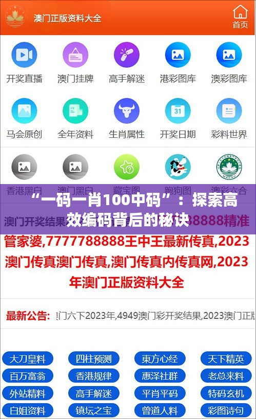 “一码一肖100中码”：探索高效编码背后的秘诀
