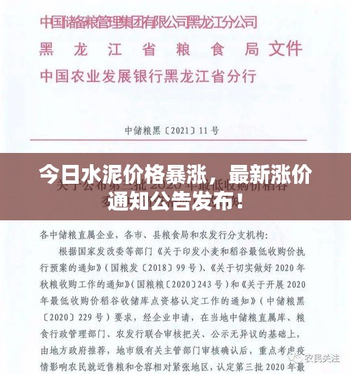 今日水泥价格暴涨，最新涨价通知公告发布！