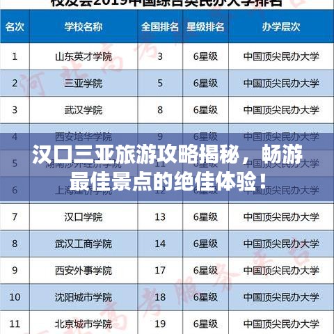 汉口三亚旅游攻略揭秘，畅游最佳景点的绝佳体验！