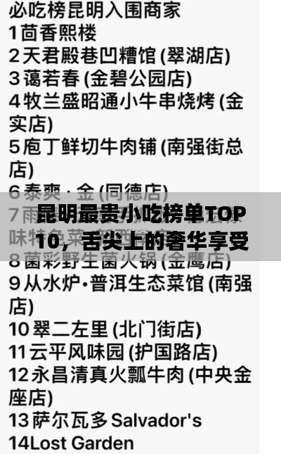 昆明最贵小吃榜单TOP10，舌尖上的奢华享受