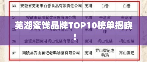 芜湖蜜饯品牌TOP10榜单揭晓！