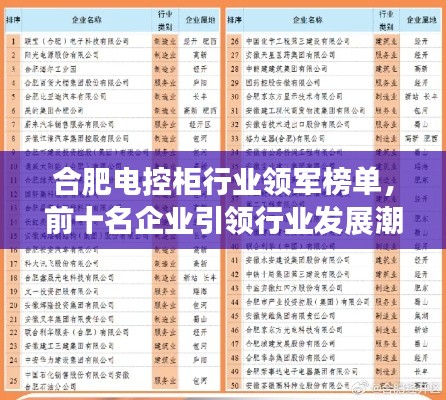 合肥电控柜行业领军榜单，前十名企业引领行业发展潮流