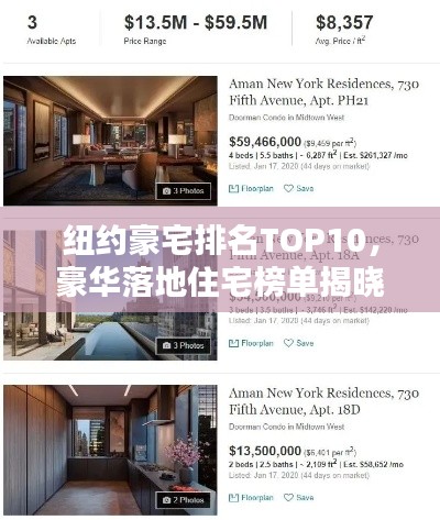 纽约豪宅排名TOP10，豪华落地住宅榜单揭晓